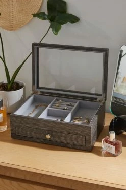 Wholesale ???? Mele & Co. Ardene Glass Top Wooden Jewelry Box Grey ❤️